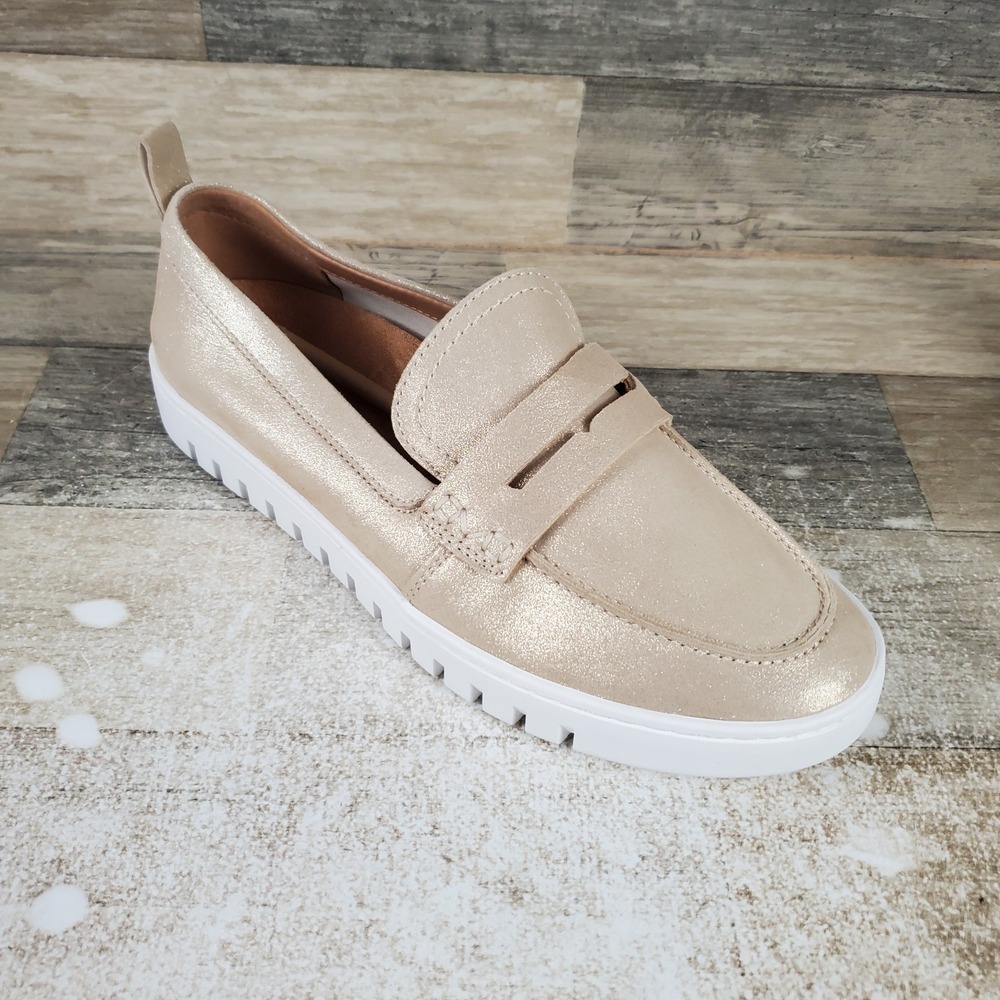 Vionic Uptown Womens Loafers‎ Shoes Sz 9 W White Gold Metallic Leather Slip On